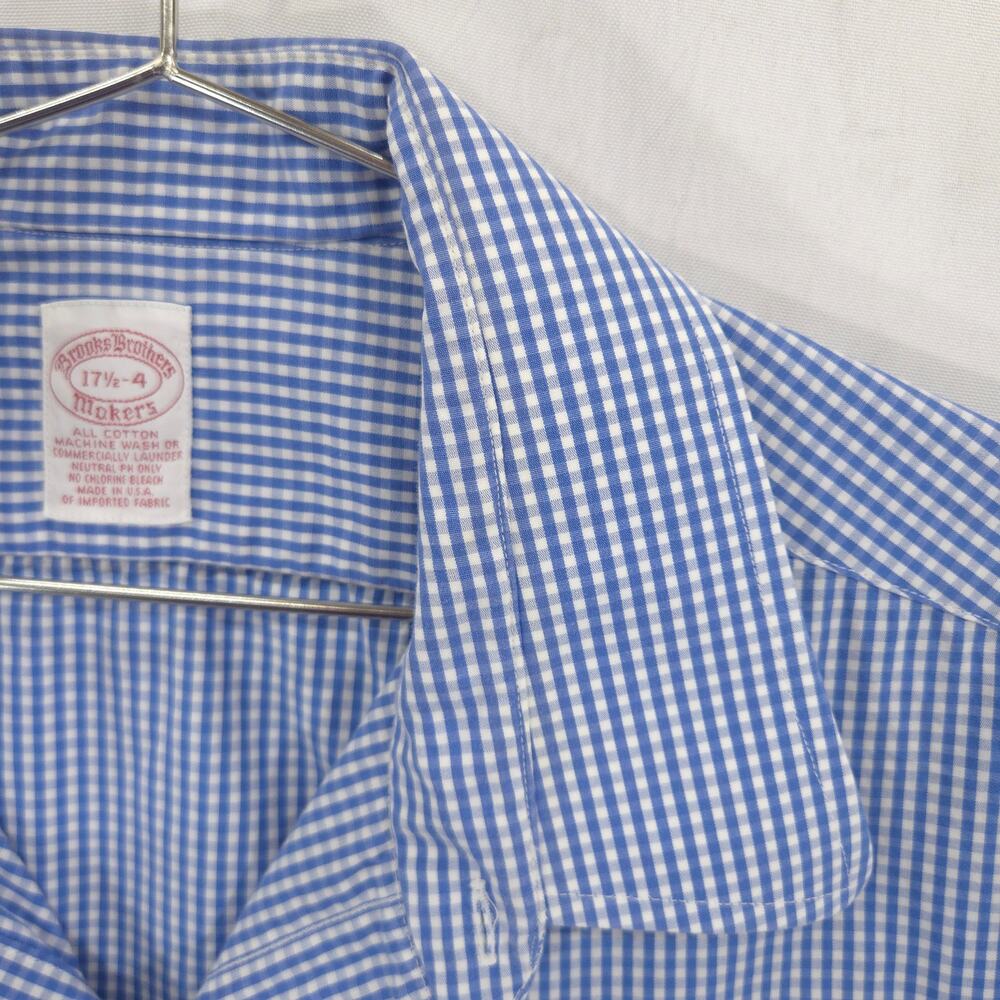 Vintage Brooks Brothers Makers Dress Shirt Mens 17.5-34 Blue Check French Cuff - Picture 13 of 13